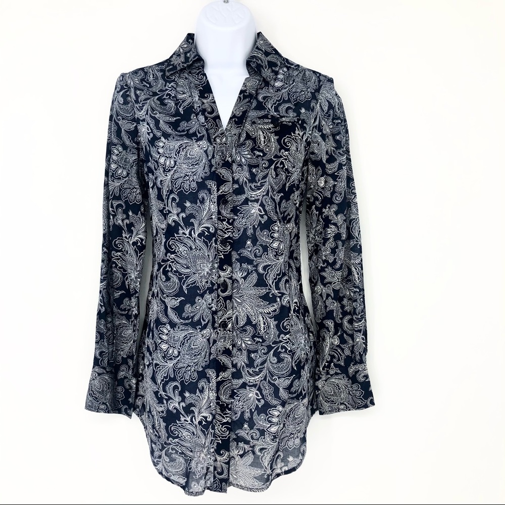 Express XS Navy White Sophisticated Button Dress